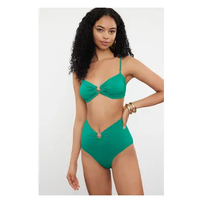 Trendyol Emerald Green Premium Accessorized High Waist Hipster Bikini Bottom