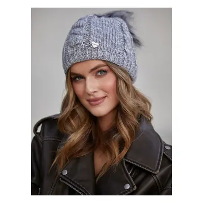 Dark gray winter cap with pompom