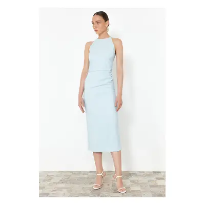 Trendyol Blue Fitted Halter Neck Midi Pencil Skirt Woven Dress