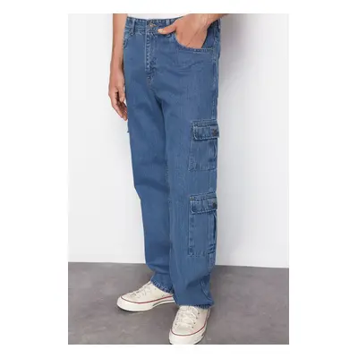 Trendyol Light Blue Cargo Pocket Wide Cut Jeans Loose Denim Trousers