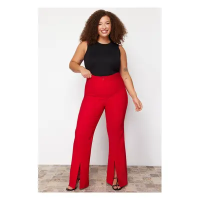 Trendyol Curve Red Plus Size Wide Leg/Wide Leg Woven Fabric Trousers with Slits