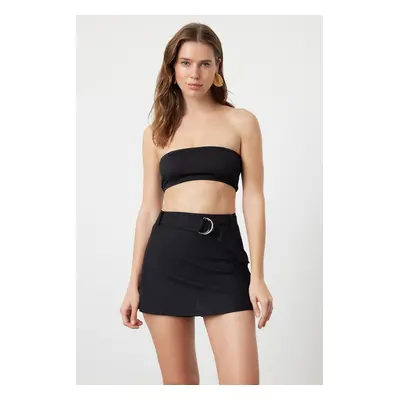 Trendyol Black Mini Woven Linen Blend Skirt