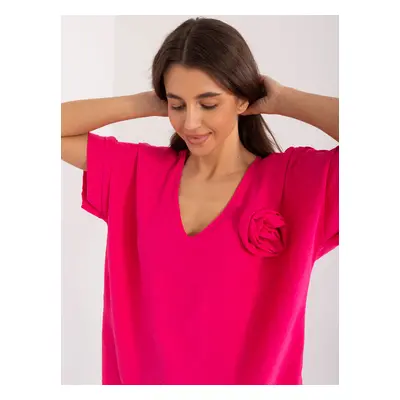 Fuchsia casual oversize blouse with flower