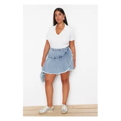 Trendyol Curve Light Blue Flywheel Detailed Mini Denim Shorts Skirt