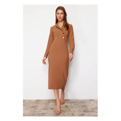 Trendyol Camel Double Breasted Collar Button Detailed Woven Dress