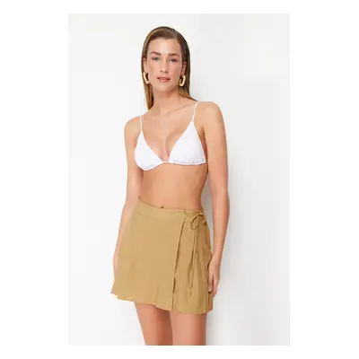 Trendyol Beige Woven Slit Linen Blend Short Skirt