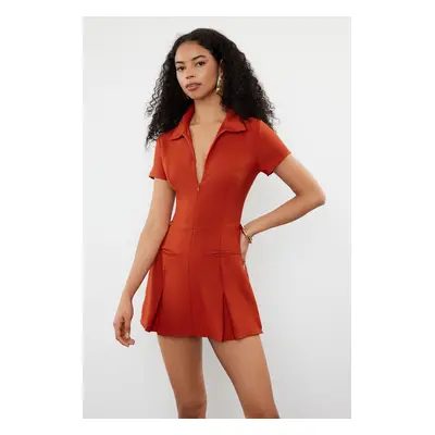 Trendyol Tile Shirt Collar Mini Jumpsuit