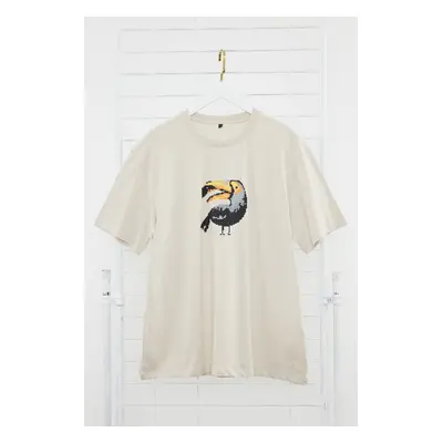 Trendyol Stone Oversize/Wide Cut More Sustainable Animal Printed 100% Organic Cotton T-shirt