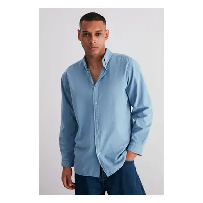 Trendyol Blue Unisex Regular Fit 100% Cotton Linen Look Shirt