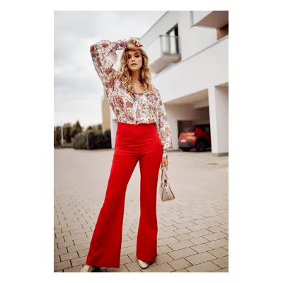 Elegant red women's trousers with flared legs