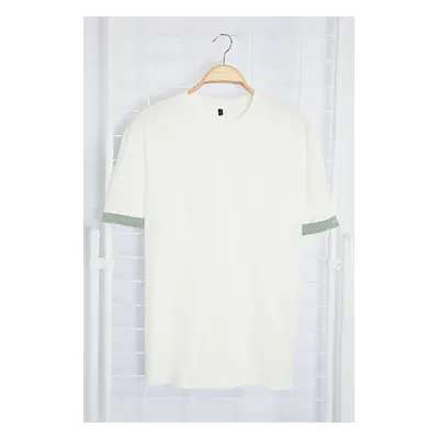 Trendyol Ecru Oversize/Wide Cut More Sustainable Text Embroidered 100% Organic Cotton T-shirt