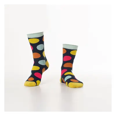 Women's dark blue socks with colored polka dots