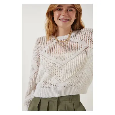 Happiness İstanbul Women's Cream Openwork Seasonal Knitwear Sweater