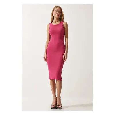 Happiness İstanbul Women's Pink Halter Neck Ribbed Wrap Knitted Dress