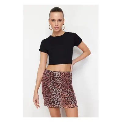 Trendyol Brown Leopard/Animal Patterned Tulle Mini Skirt