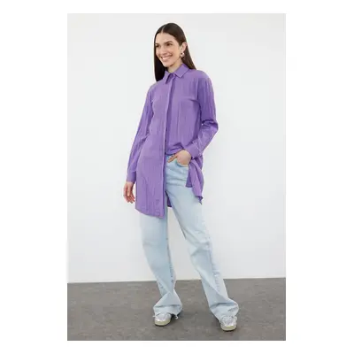 Trendyol Purple Midi Length Crinkle Woven Shirt