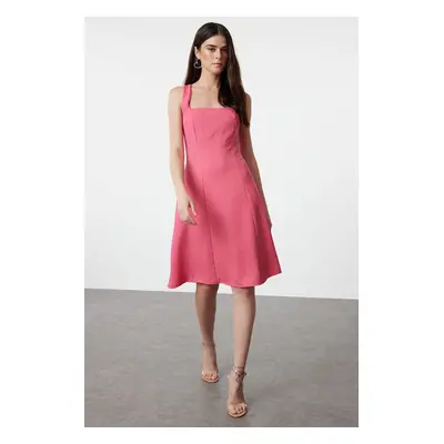 Trendyol Fuchsia A-Cut Square Neck Mini Woven Dress