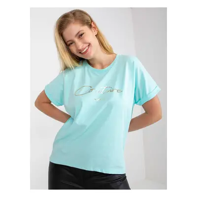 Cotton mint T-shirt of a larger size with the slogan