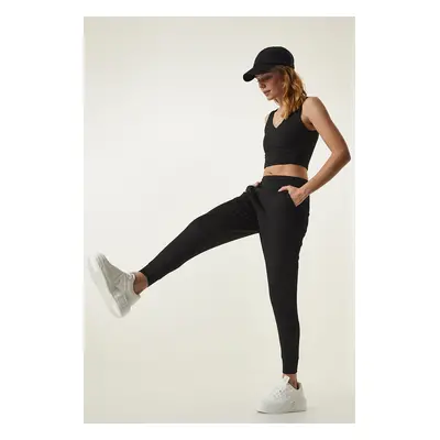 Happiness İstanbul Black Pocket Knitted Sports Leggings