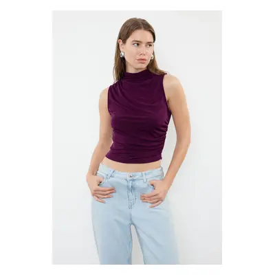 Trendyol Plum Zero Sleeve Gathered Fitted / Body-Sitting Stretchy Knitted Blouse