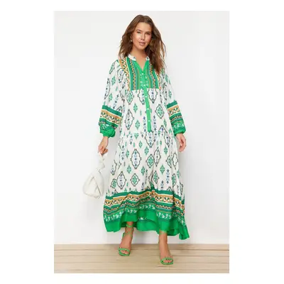 Trendyol Green Floral Pattern Woven Viscose Dress