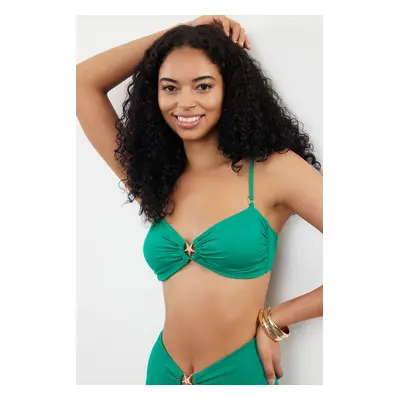 Trendyol Emerald Green Strapless Premium Accessorized Bikini Top