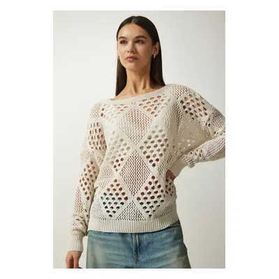 Happiness İstanbul Women's Ecru Openwork Knitwear Sweater