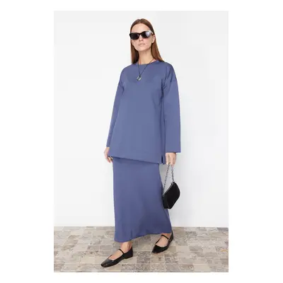 Trendyol Indigo Oversize Knitted Diver/Scuba Tunic-Skirt Set