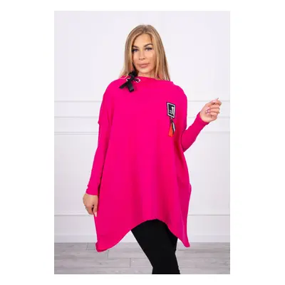 Oversize sweatshirt with asymmetrical sides of fuchsia color