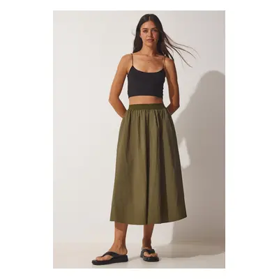 Happiness İstanbul Women's Khaki Balloon Parachute Midi Skirt