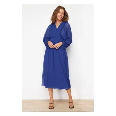 Trendyol Saxe Blue Minimally Patterned Chiffon Lined Woven Dress