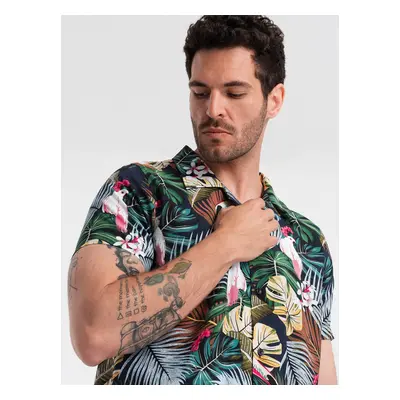 Ombre Men's short sleeve patterned viscose shirt - jungle