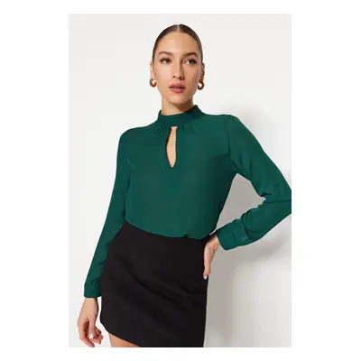 Trendyol Emerald Green High Collar Woven Blouse