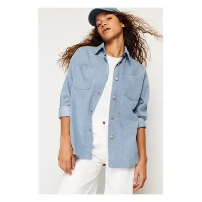 Trendyol Blue Oversize Denim Shirt Jacket