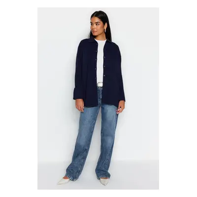 Trendyol Dark Navy Blue Rib kötöttáru Cardigan