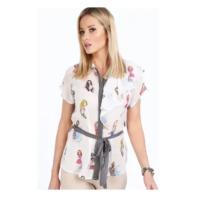 Elegant chiffon shirt with colorful figures