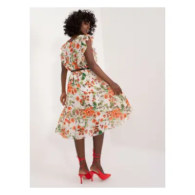 Ecru-Orange Floral Summer Dress