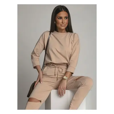 Sports tracksuit with slits at knees, beige