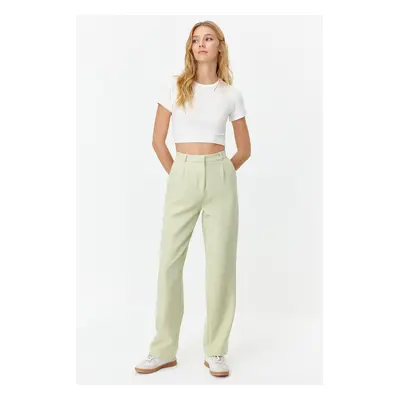 Trendyol Mint Straight/Straight Fit Pleated Woven Trousers