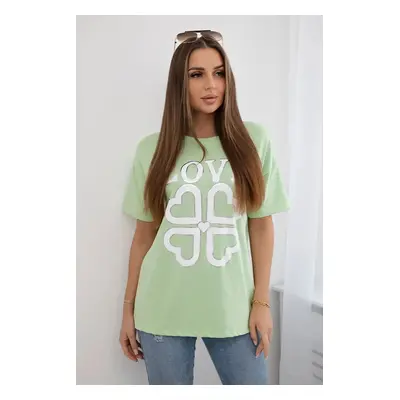 Cotton blouse with Love Heart print pistachio