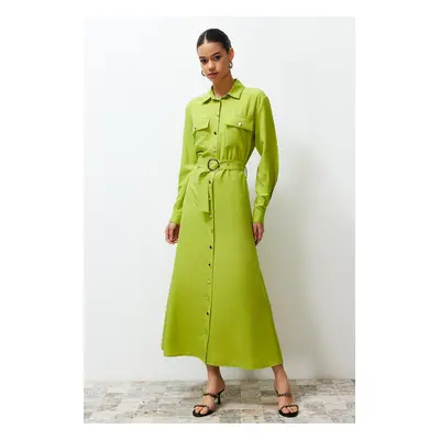 Trendyol Oil Green Gold Button Detailed Woven Shirt Dress