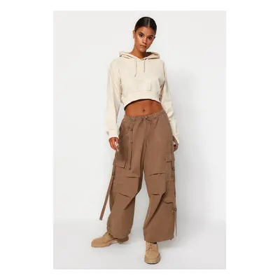 Trendyol Brown magas derekú jogger farmer cargo zsebbel