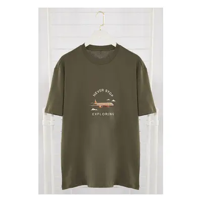 Trendyol Anthracite Oversize/Wide Cut More Sustainable Embroidered 100% Organic Cotton T-shirt