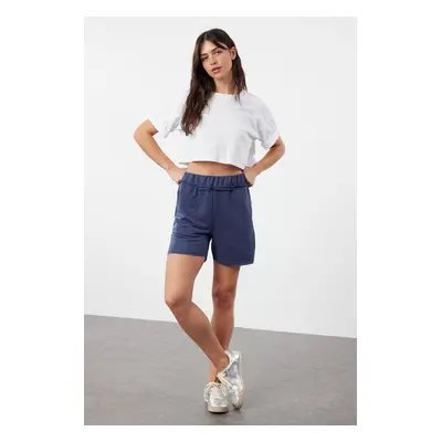 Trendyol Indigo High Waist Slim Knitted Shorts with Pockets & Bermuda