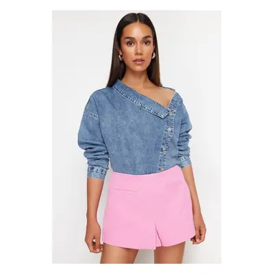 Trendyol Pink Pocket Detailed High Waist Denim Shorts