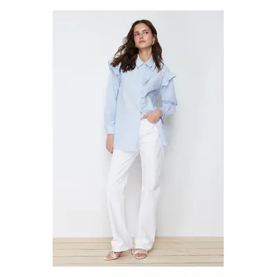 Trendyol Light Blue Pearl Detailed Cotton Woven Shirt