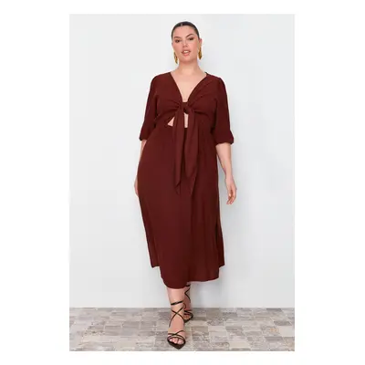 Trendyol Curve Brown A-line Woven Dress