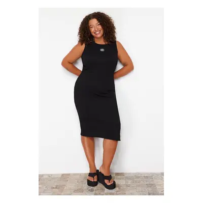 Trendyol Curve Black Embroidery Detailed Midi Knitted Dress