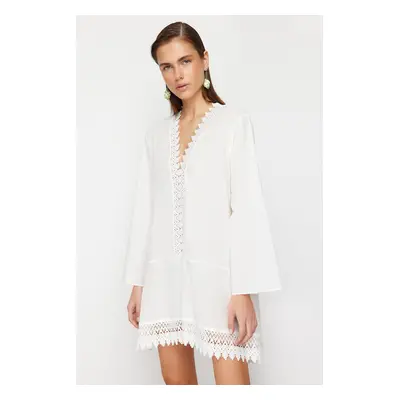 Trendyol White Mini Woven Lace Detailed Beach Dress