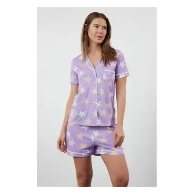 Trendyol Lilac Star Patterned Knitted Pajama Set